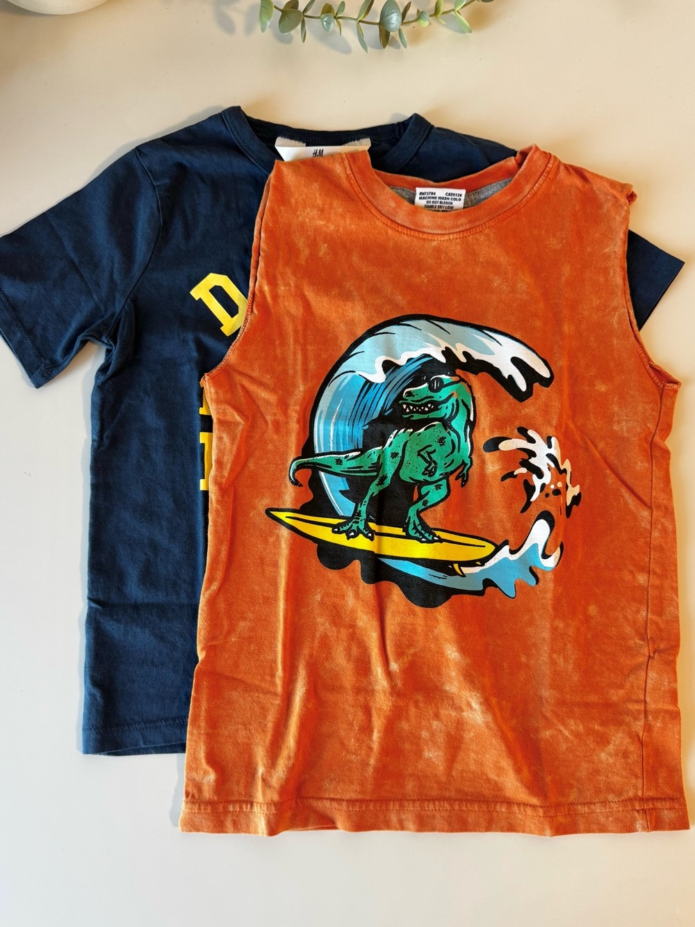 2-Piece Boys Dinosaur Shirt Bundle H&M Tee & Tank Top Size 4-5Y